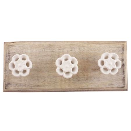 White Tiny Flower Ceramic Wooden Hooks
